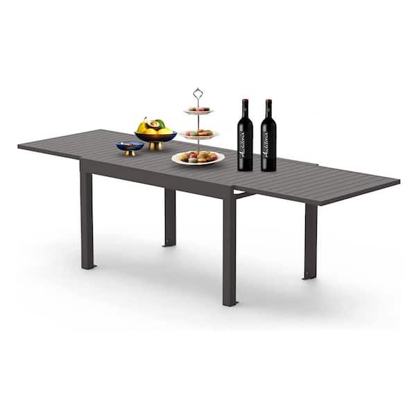 Unbranded Metal Outdoor Rectangular Dining Table, 53"- 106" Adjustable for 6-8 Person, Porch Backyard Balcony Garden, Black
