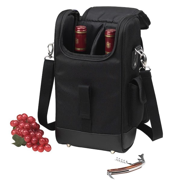 NY Black 2-Bottle Wine Tote with Corkscrew