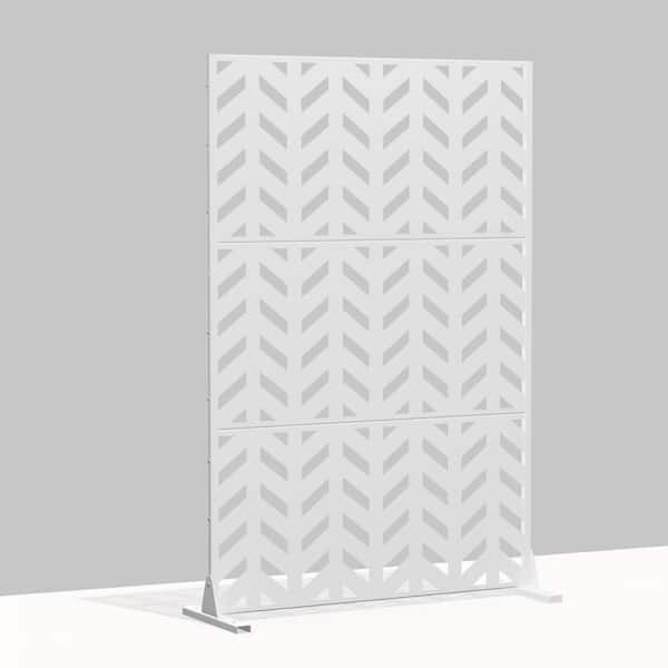Cadeninc Metal Freestanding Privacy Fence Panel - Fishbone Pattern, Black | 3.92 ft x 6 ft