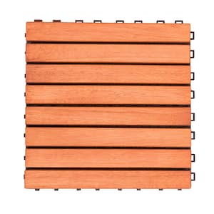 11 in. x 11 in. 8-Slat Reddish Brown Wood Interlocking Deck Tile for Outdoor, Indoor (Set of 10 Tiles)