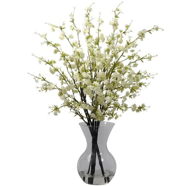 Nearly Natural Cherry Blossoms with Vase Arrangement in White