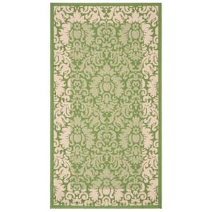 Courtyard Olive/Natural 2 ft. x 4 ft. Floral Indoor/Outdoor Patio  Area Rug