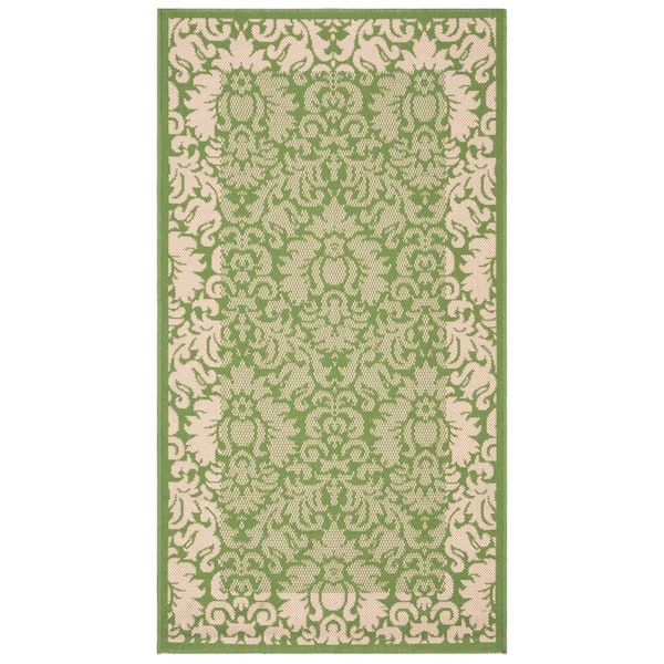 SAFAVIEH Courtyard Olive/Natural 2 ft. x 4 ft. Floral Indoor/Outdoor Patio  Area Rug