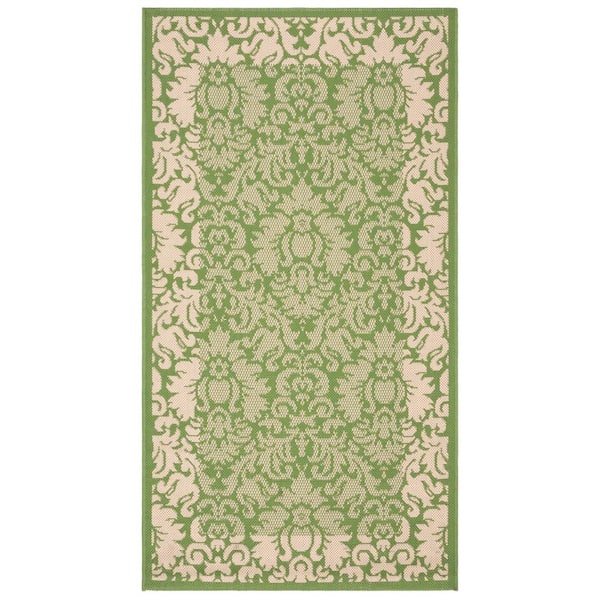 SAFAVIEH Courtyard Olive/Natural Doormat 3 ft. x 5 ft. Floral Indoor/Outdoor Patio Area Rug