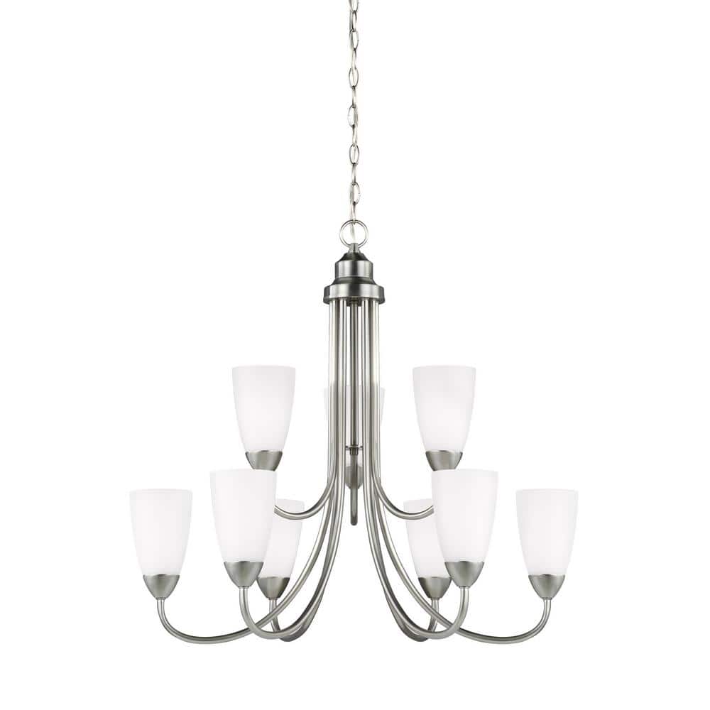 Seville Elegance 9-Light Brushed Nickel Chandelier with Etched Glass