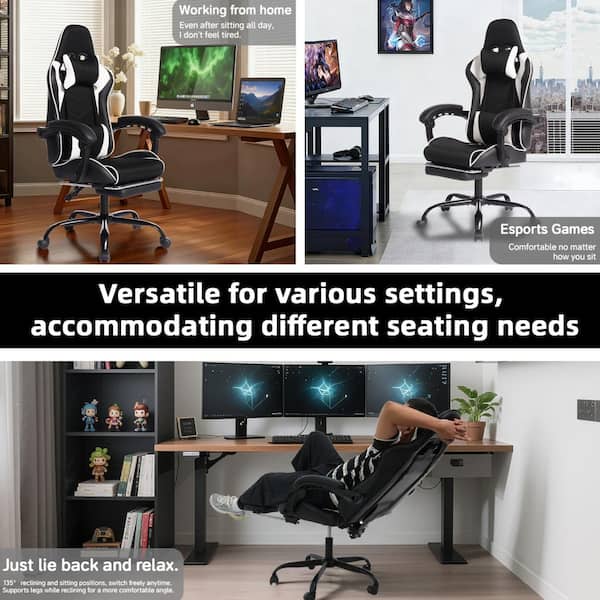 Black/White E-Sports PC Gaming Chair w/Massage & Footrest Height Black/White E-Sports PC Gaming Chair w/Massage & Footrest Height