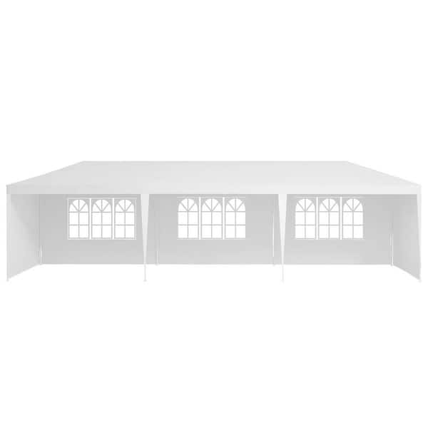 10 ft. x 30 ft. White Outdoor Wedding Party Tent, Garden Gazebo Canopy Marquee Parking Shed with 5-Removable Sidewalls