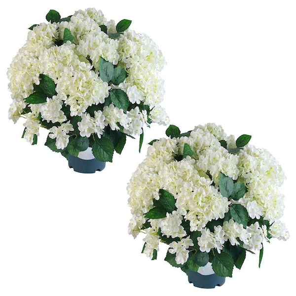 20 in. White UV Resistant Artificial Hydrangea Shrub for Outdoor