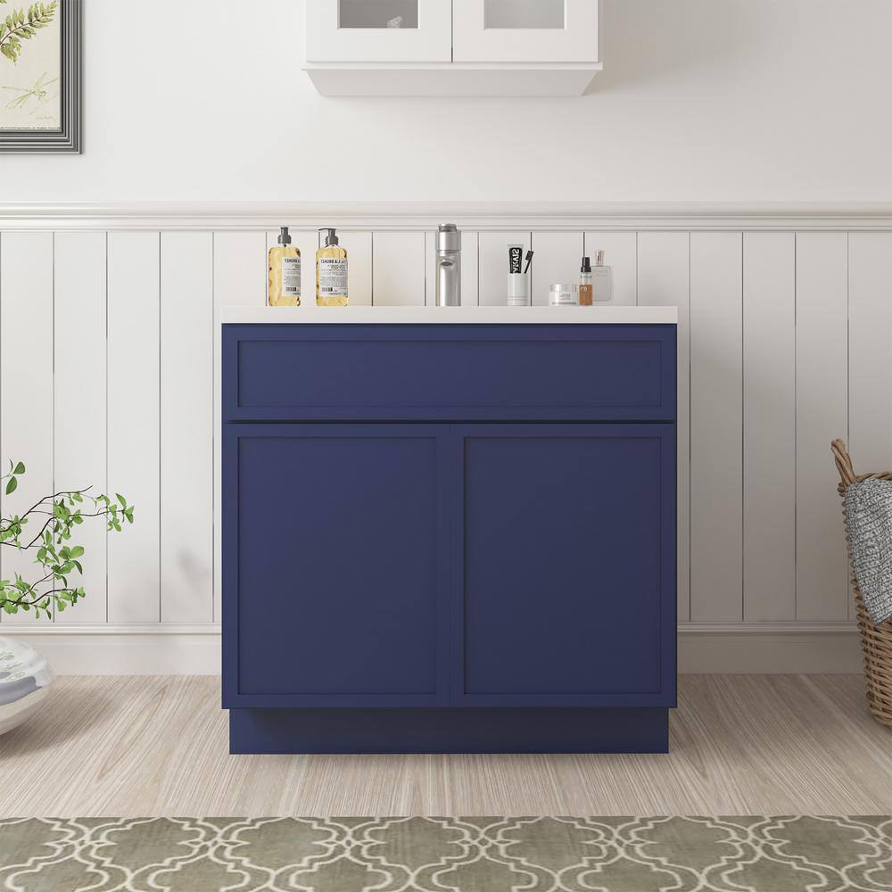 Blue Birch Plywood Freestanding Single Base Cabinet with Soft Close Doors