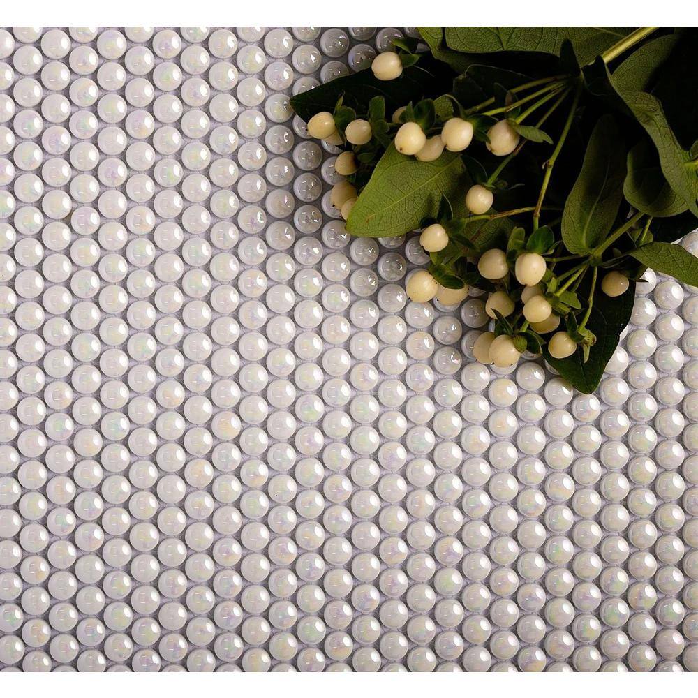 12.8" x 12.5" White Iridescent Glass Mosaic Tile