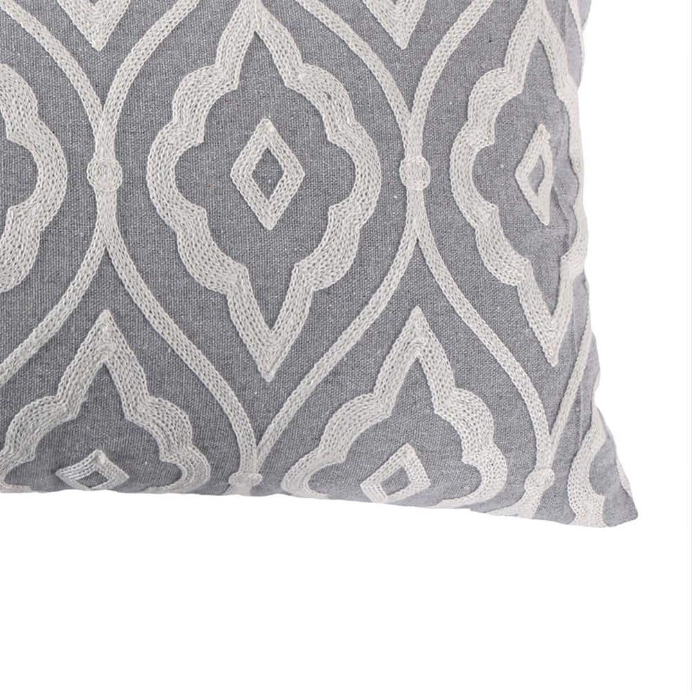 Tamsin Grey and Off-White Embroidered Rectangular Pillow