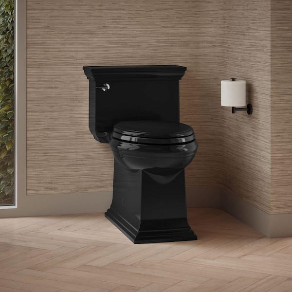 Memoirs Stately 12 in. Rough In 1-Piece 1.28 GPF Single Flush Elongated Toilet in Black Black Seat Included