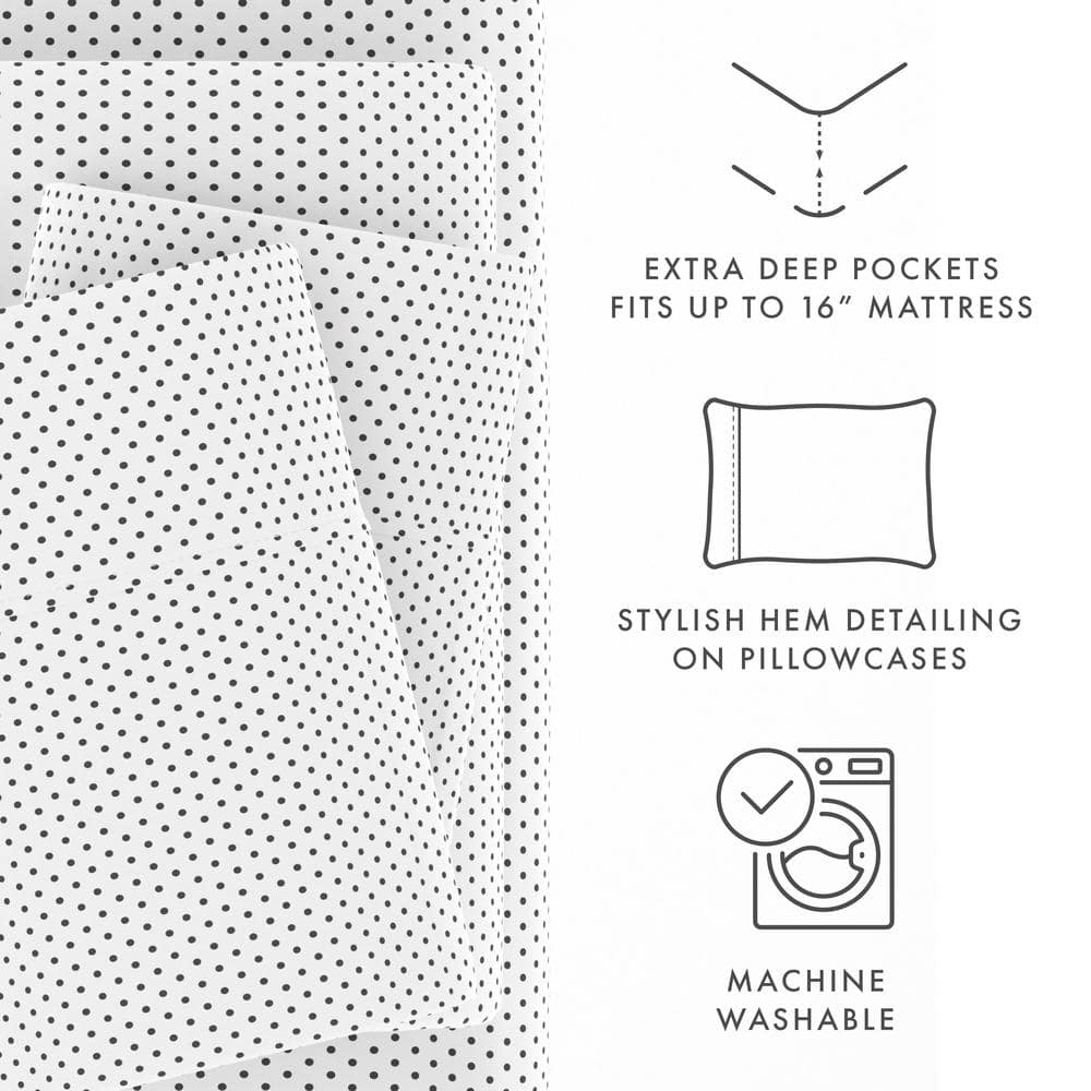 Gray Polka Dot Full Size Microfiber Deep Pocket Sheet Set