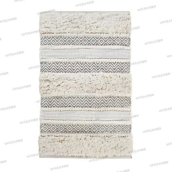Unbranded Woven Texture Stripe Bath Rug Natural 22 x 58 in. Multicolor