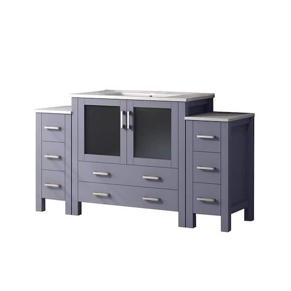 Volez 60 in W x 18.25 in D Dark Grey Double Bath Vanity with Side Cabinets, and White Ceramic Top