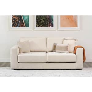 Elizabeth 85 in. Wide Straight Arm Stain-Resistant Fabric Sofa in Ivory Color Featuring Sand Hues