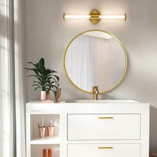 Gold Bathroom Vanity LED Wall Light Modern Wall Sconce with White Silicone  Shade