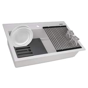 EpiCube 31 in. Drop in. Topmount Single Bowl Matte White Granite Composite Kitchen Sink