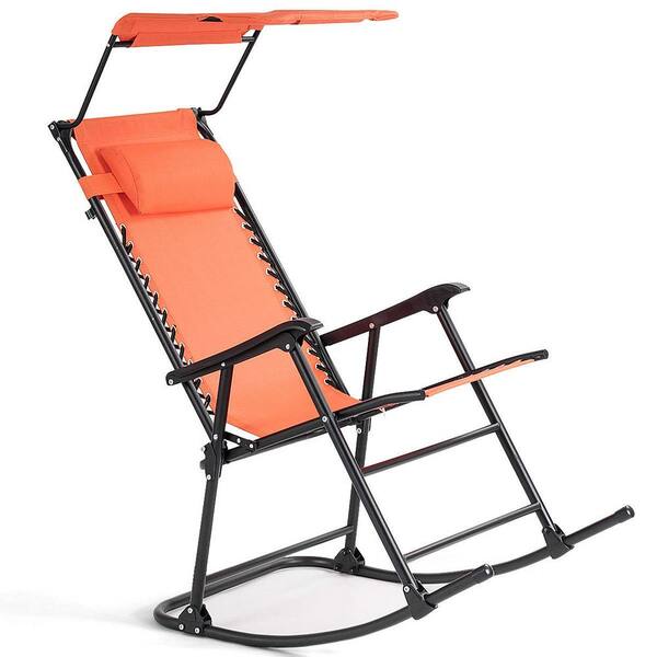 Wellfor Metal Outdoor Rocking Chair Folding In Orange Seat With Adjustable Canopy Op Hwy2 3563or Wellfor Metal Outdoor Rocking Chair, Outdoor Rocker Chair With Canopy