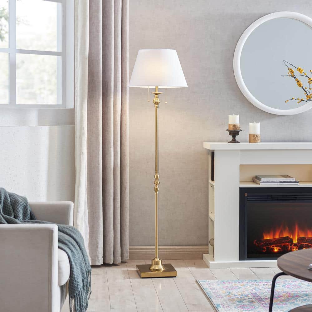 Gold Finish Empire Shade Floor Lamp with Pull String