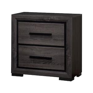 23.63 in. Gray and Black 2-Drawer Wooden Nightstand