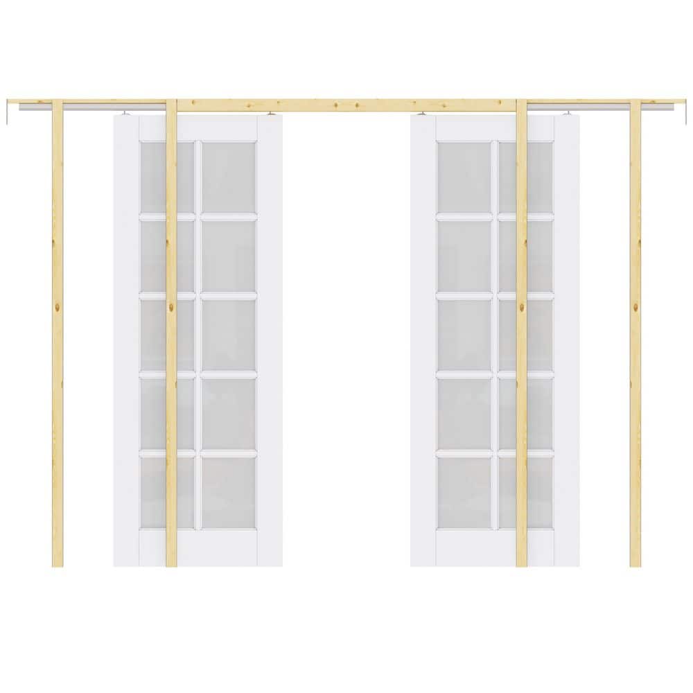 64 in. x 80 in. 10-Lite Frosted Glass White Primed Wood Sliding Pocket Door Frame and Hardware (Soft Close Included) price history on PriceWatchPro