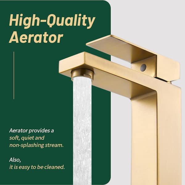 Square Single Handle Single Hole Bathroom Faucet in Brushed Gold