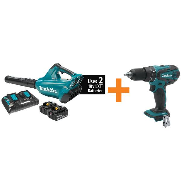 Makita 18-Volt X2 Lithium-Ion 120 MPH, 473 CFM Blower Kit, 5.0Ah with Bonus 18-Volt 1/2 in. Hammer Driver/Drill (Tool-Only)