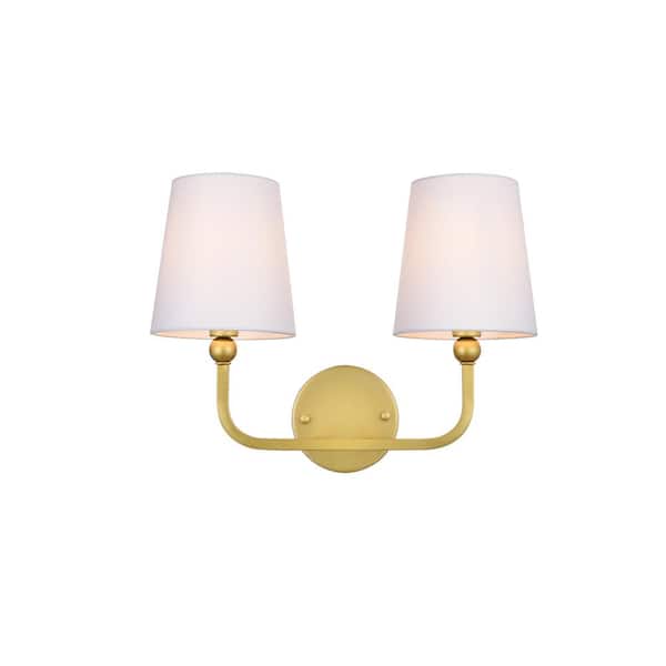 Unbranded Simply Living 16 in. 2-Light Modern Brass Vanity Light with White drum Shade