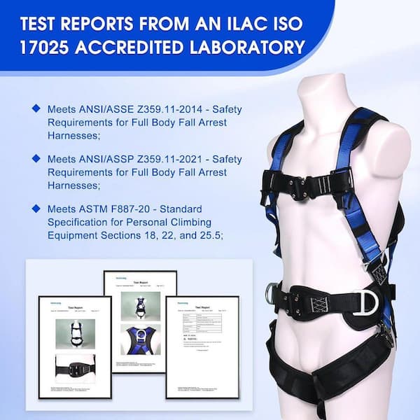 KIWDZFU Premium Safety Harness with Shock Absorbing Lanyard Vented