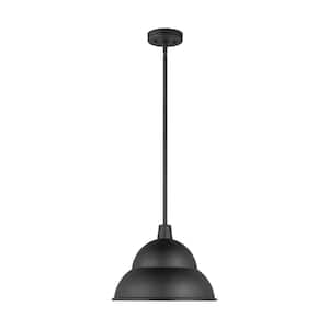 Barn Light 14 in. 1-Light Black Outdoor Pendant Light with LED Light Bulb
