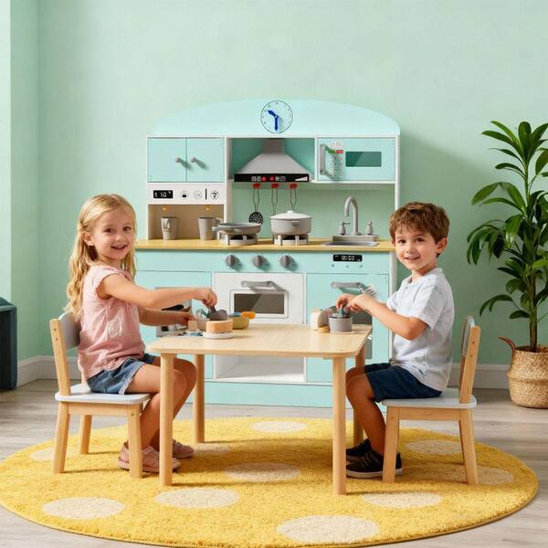 SEEUTEK Wooden Kids Kitchen Playset for Toddlers Includes Stove