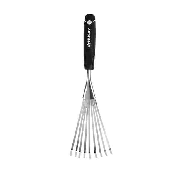 Husky 6.2 in. Double Injection Grip Handle Stainless Steel Hand Rake (Garden Fork)