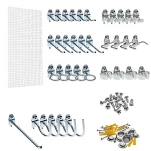 9/32 in. White Polypropylene Pegboards with Locking Hook Assortment (36-Piece)