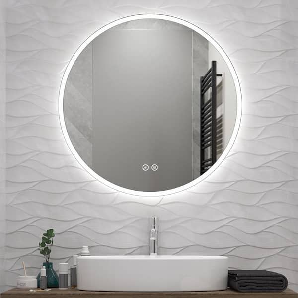UKISHIRO 32 in. W x 32 in. H Round Aluminum Frameless LED Light with 3-Color and Anti-Fog Wall Mount Bathroom Vanity Mirror