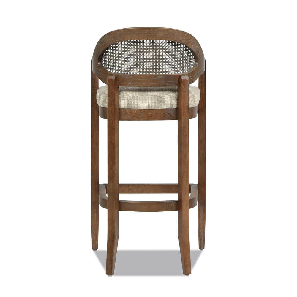 Taupe Beige Oak Cane Back Bar Stool with Acrylic Seat