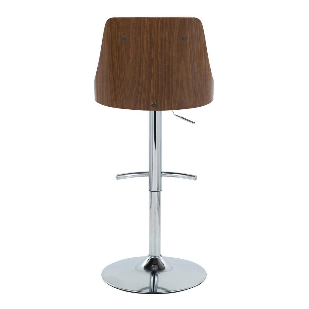 Set of 2 Adjustable Cream Faux Leather Walnut Barstools