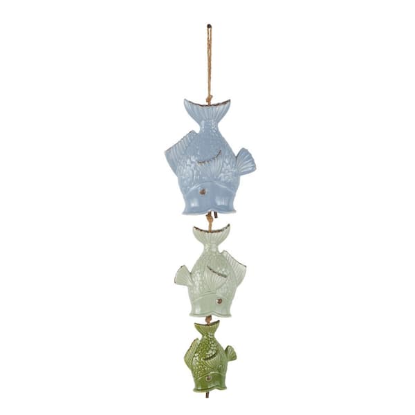 27 in. Multicolored Ceramic Fish Windchime with Brown Rope