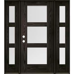 BRIGHTON Modern 64 in. x 80 in. 3-Lite Right-Hand/Inswing Satin Glass Baby Grand Stain Fiberglass Prehung Front Door/DSL