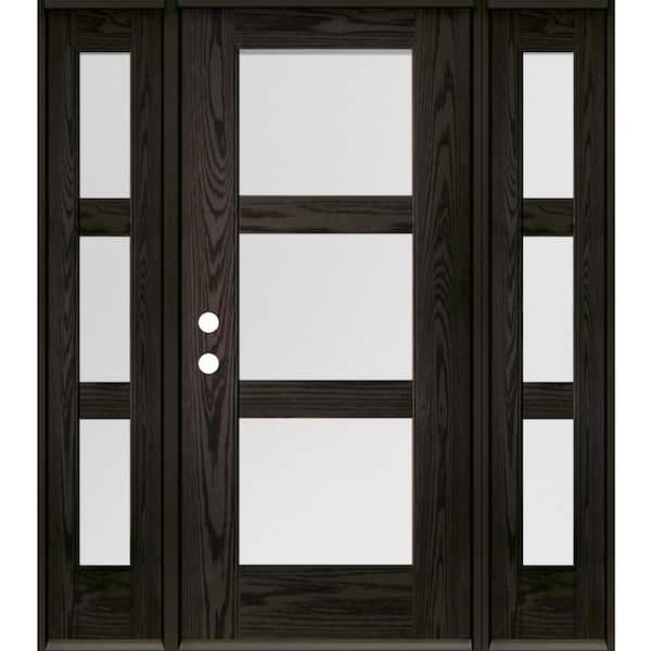 Krosswood Doors BRIGHTON Modern 64 in. x 80 in. 3-Lite Right-Hand/Inswing Satin Glass Baby Grand Stain Fiberglass Prehung Front Door/DSL