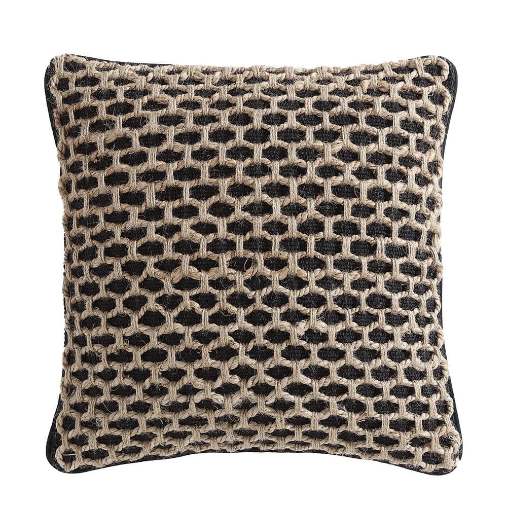 Jada Geometric Black 20 in. x 20 in. Braided Jute Decorative Throw Pillow