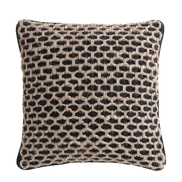 Boho Living Jada Geometric Black 20 in. x 20 in. Braided Jute Decorative Throw Pillow