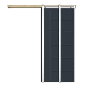 30 in. x 80 in. Char Gray Painted Composite MDF Paneled Interior Sliding Door with Pocket Door Frame and Hardware Kit