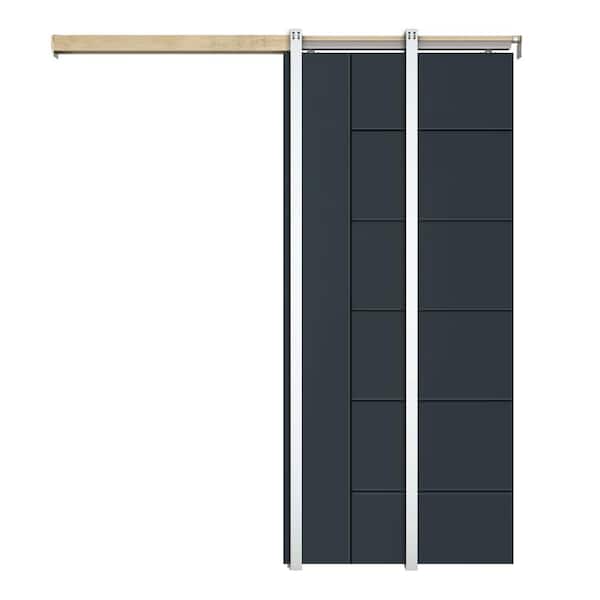 CALHOME 30 in. x 80 in. Char Gray Painted Composite MDF Paneled Interior Sliding Door with Pocket Door Frame and Hardware Kit