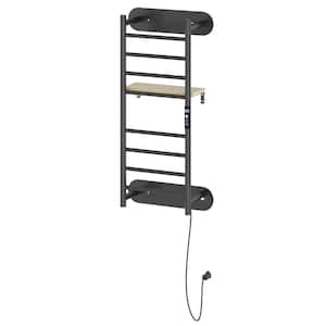 12.8 in. Wall Mounted Electric Plug- in Towel Warmer Towel Holders with Heated Towel Bars, Shelf, in Black