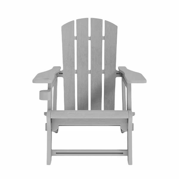 Outdoor Plastic Adirondack Chair with Cup Holder in Grey