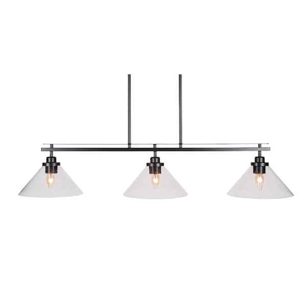 Unbranded Monroe 3-Light, Matte Black Billiard Light, Any room with 10 in. Clear Bubble Glass Shades no bulbs included
