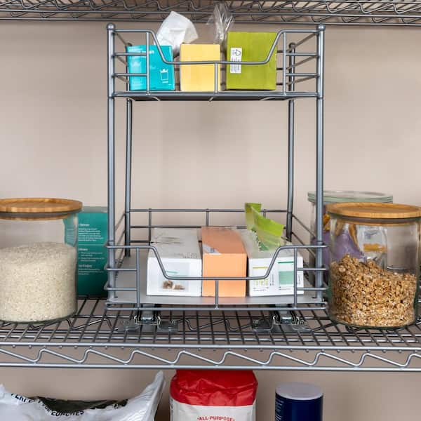 HOUSEHOLD ESSENTIALS 12 in. 2-Shelf Nickel Pantry Organizer with Slide-Out  Drawers 25310-1 - The Home Depot
