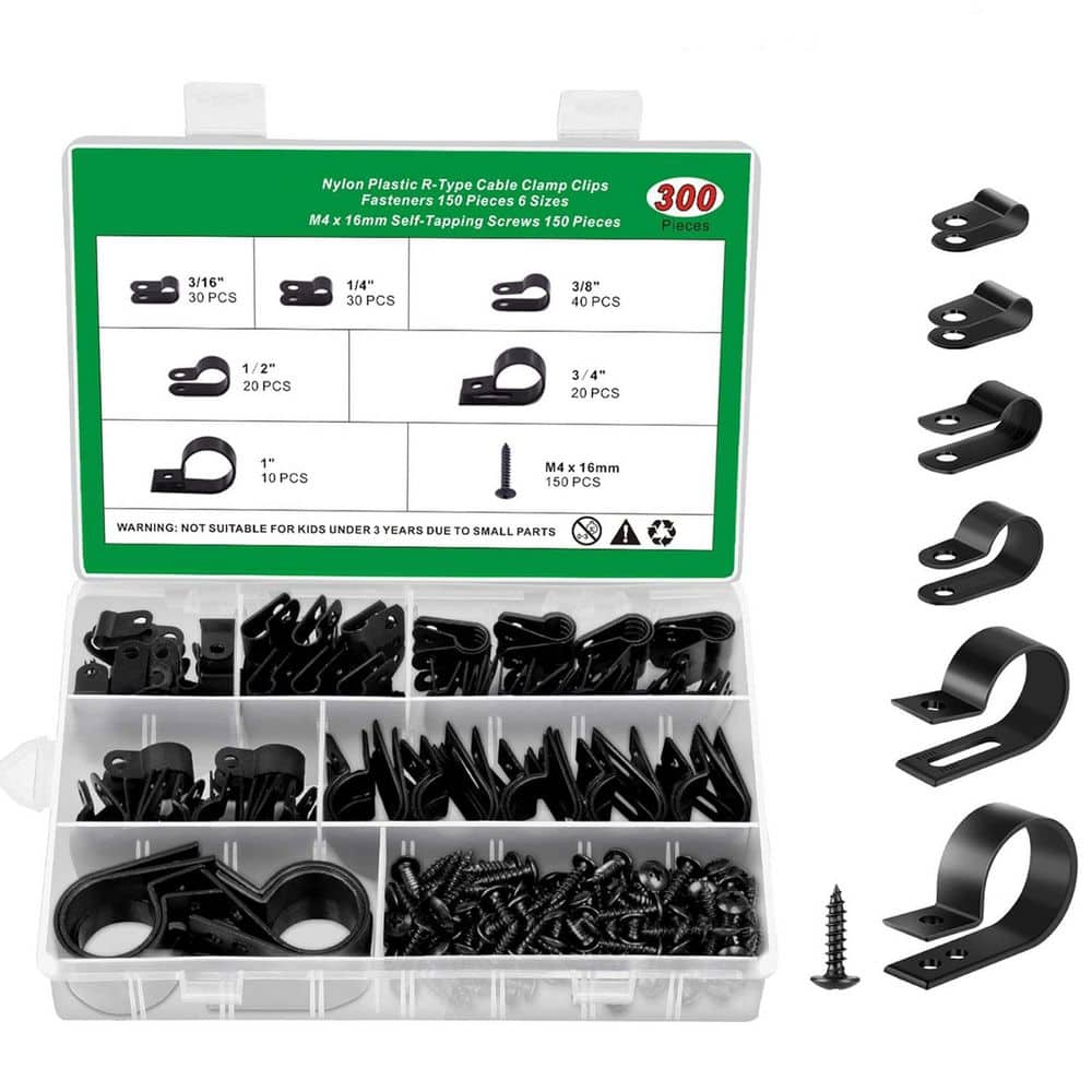 Cable Clips Assortment Kit Cord Organizer Nylon R-Type Screw Mount Fastener Clamp 6-Sizes Black 300 -Pieces price history on PriceWatchPro
