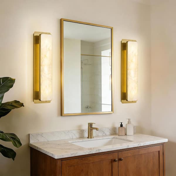 Home Lighting 19.69 in. 1 Light Brass Alabaster Modern LED Sconce Wall Lights for Bedroom Living Room(1-Pack)